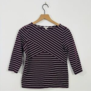 Talbots Purple White Flattering Striped 3/4 Sleeve Cotton Spandex Small Petite